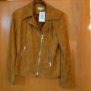 Camel colored, suede moto jacket